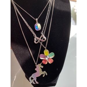 Lot of 4 necklaces multi color pastels, sparkle silver tone